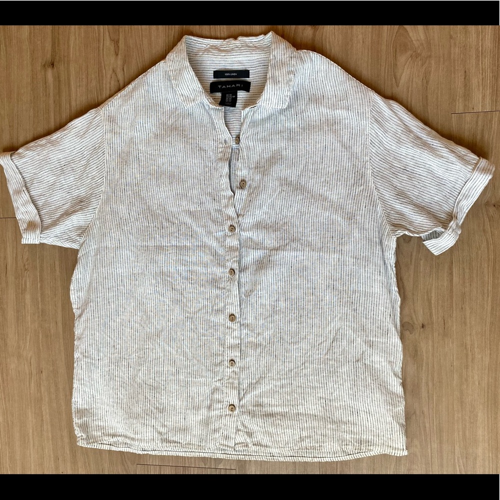 Striped linen button down shirt